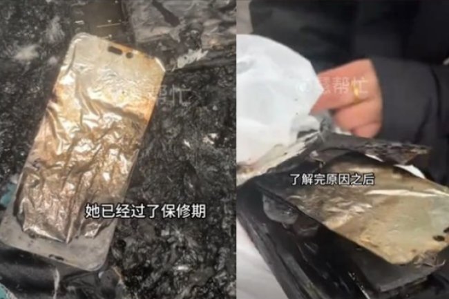 Bahaya main HP saat di cas, Iphone 14 Pro terbakar saat sedang tidur